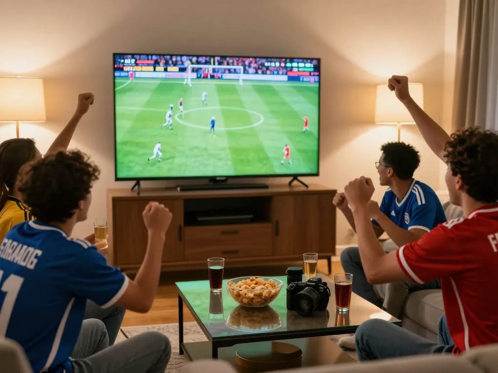 Cà Khịa TV live soccer viewing party with friends enjoying the match in HD quality.