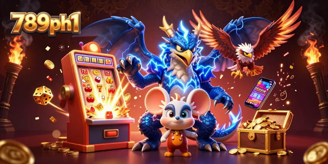 Engage with thrilling slots and jackpots at 789ph1, featuring vibrant characters and dynamic casino elements.