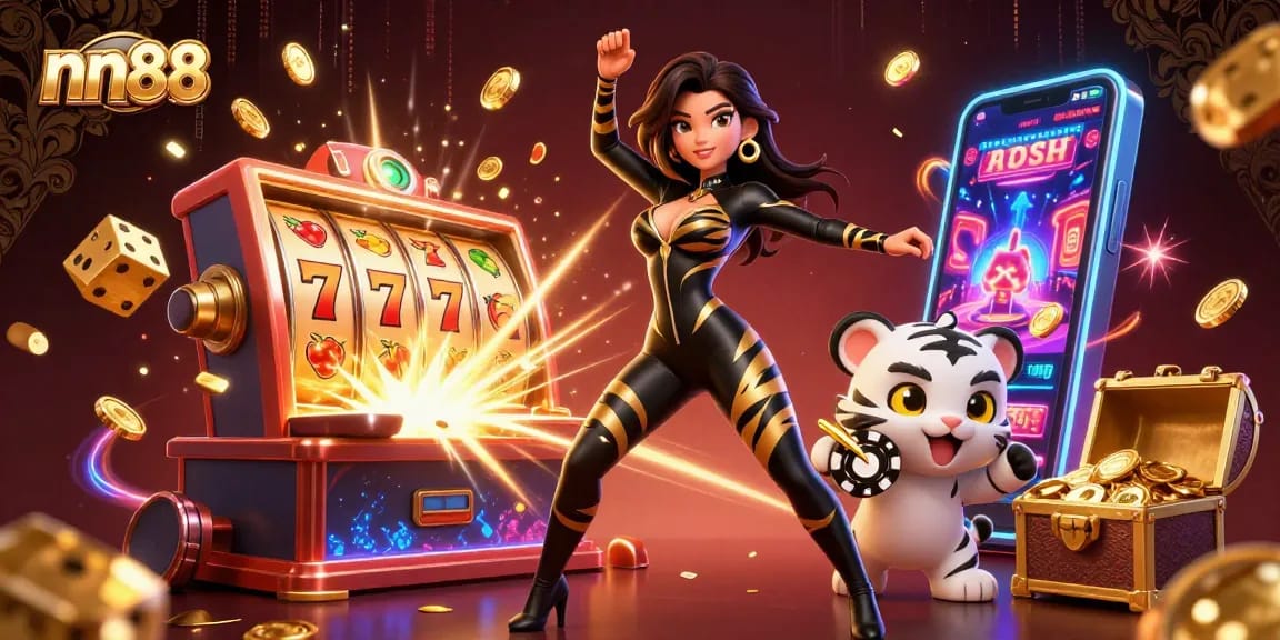 Engage in thrilling action at nn88 with a vivid illustration capturing casino excitement and vibrant games.