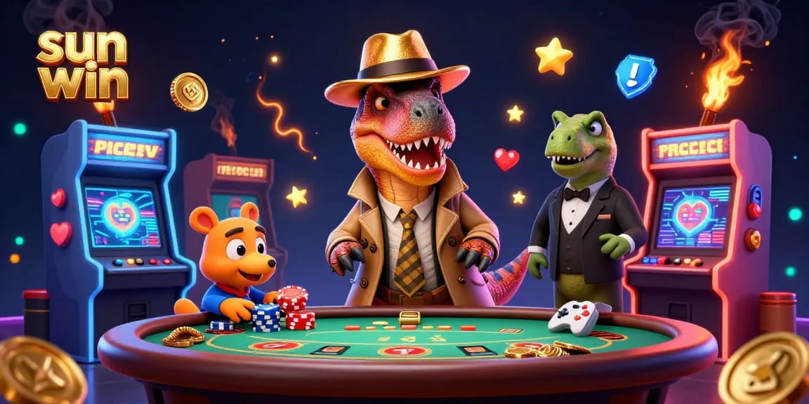 Join the action at sun win with a vivid scene of colorful casino characters engaged in blackjack.