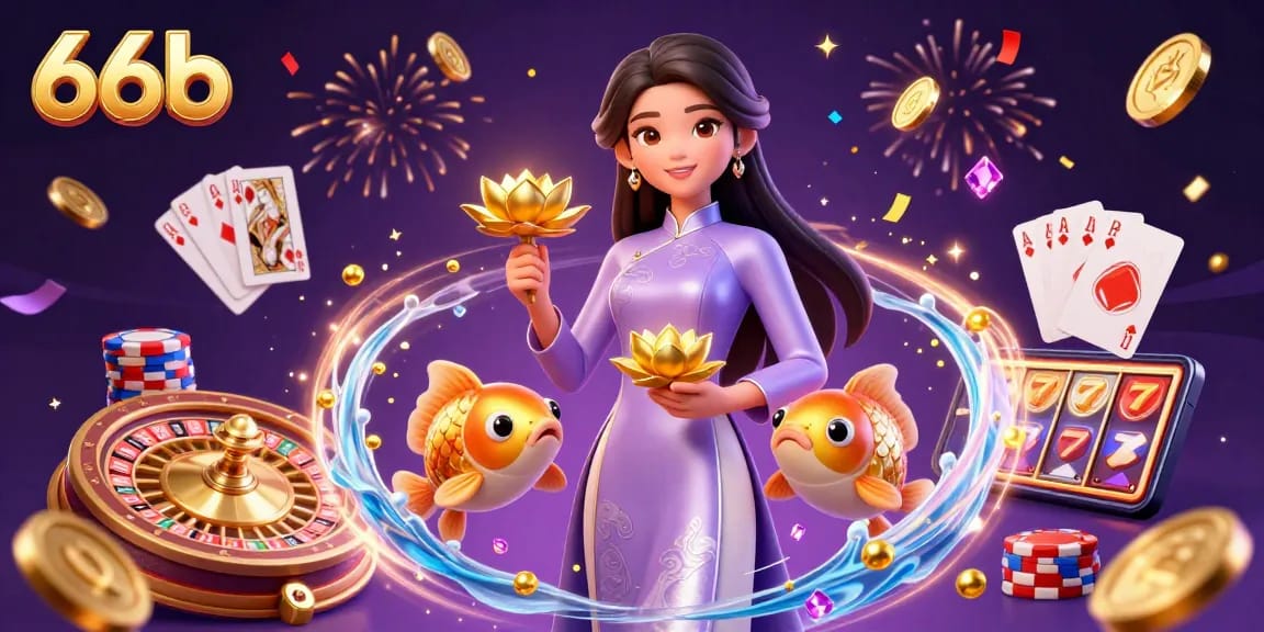 Experience thrilling wins with 66b in this vibrant casino celebration featuring spinning roulette and golden koi fish.