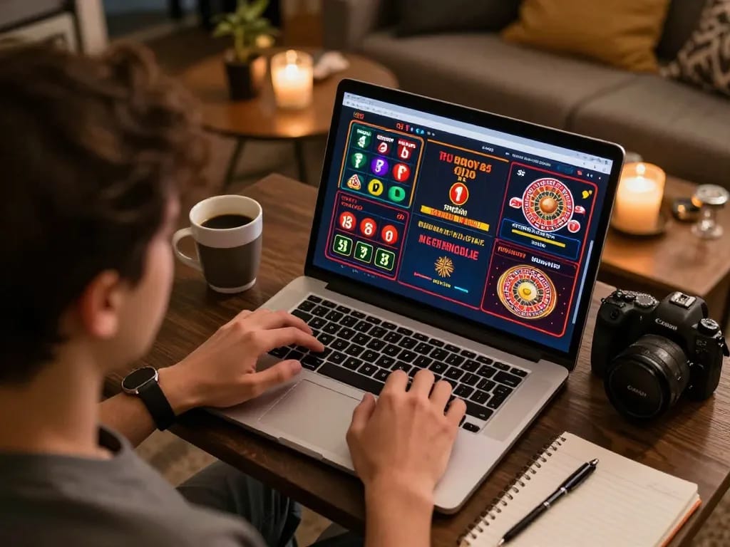 Engaging online gaming experience showing daftar sungaitoto strategies with multiple casino games on laptop screen.