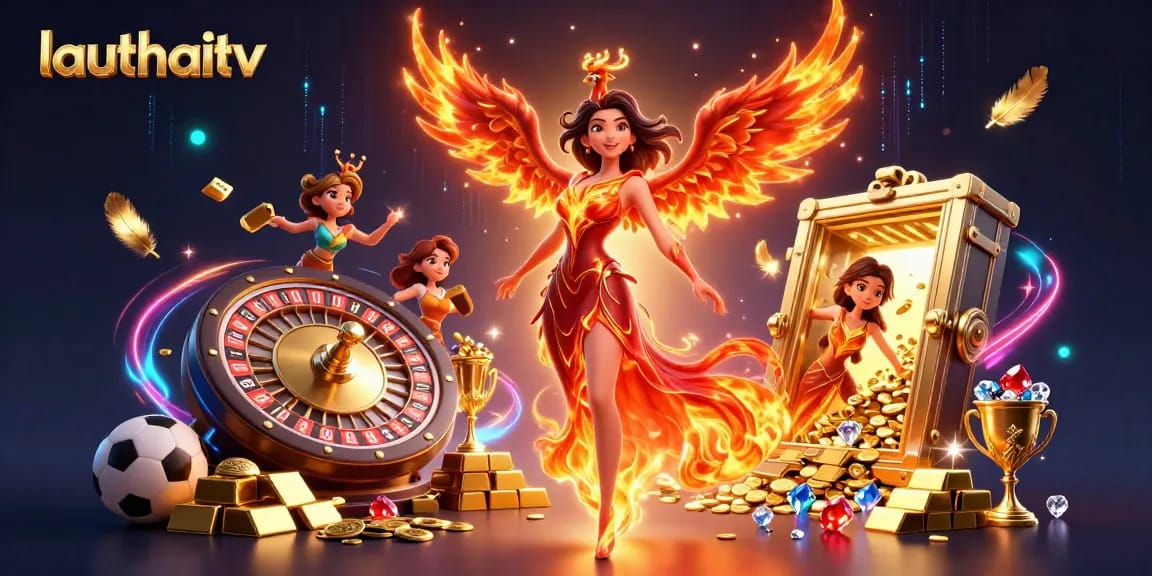 Bet on lauthaitv while enjoying live sports action illustrated alongside a stunning phoenix.