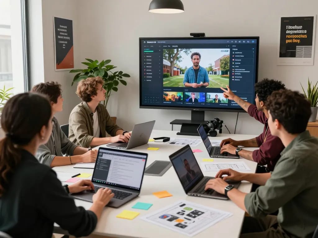Collaboration on video project using seedance 2.0 in a modern workspace.