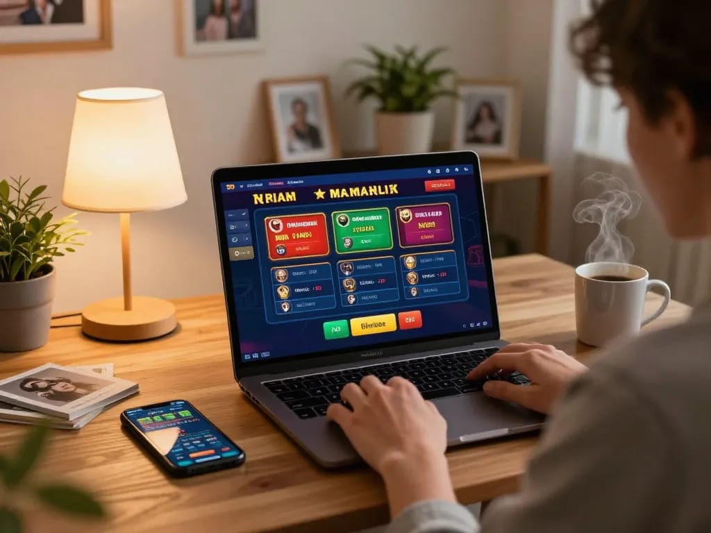 Engaging online gameplay at home with TR88 casino app displayed on a laptop screen.