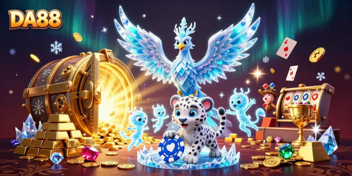 Engage in thrilling play with DA88 as the ice phoenix and snow leopard navigate a captivating casino world.