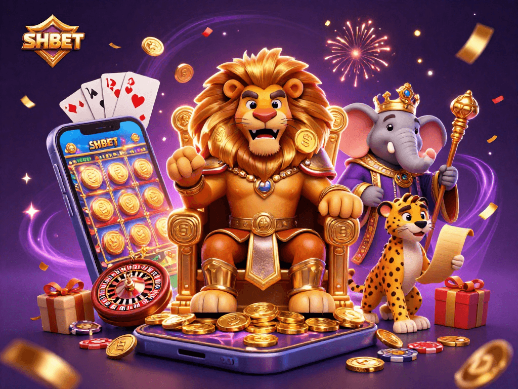 Engage with SHBET's exciting world through vibrant casino characters and thrilling gaming elements.