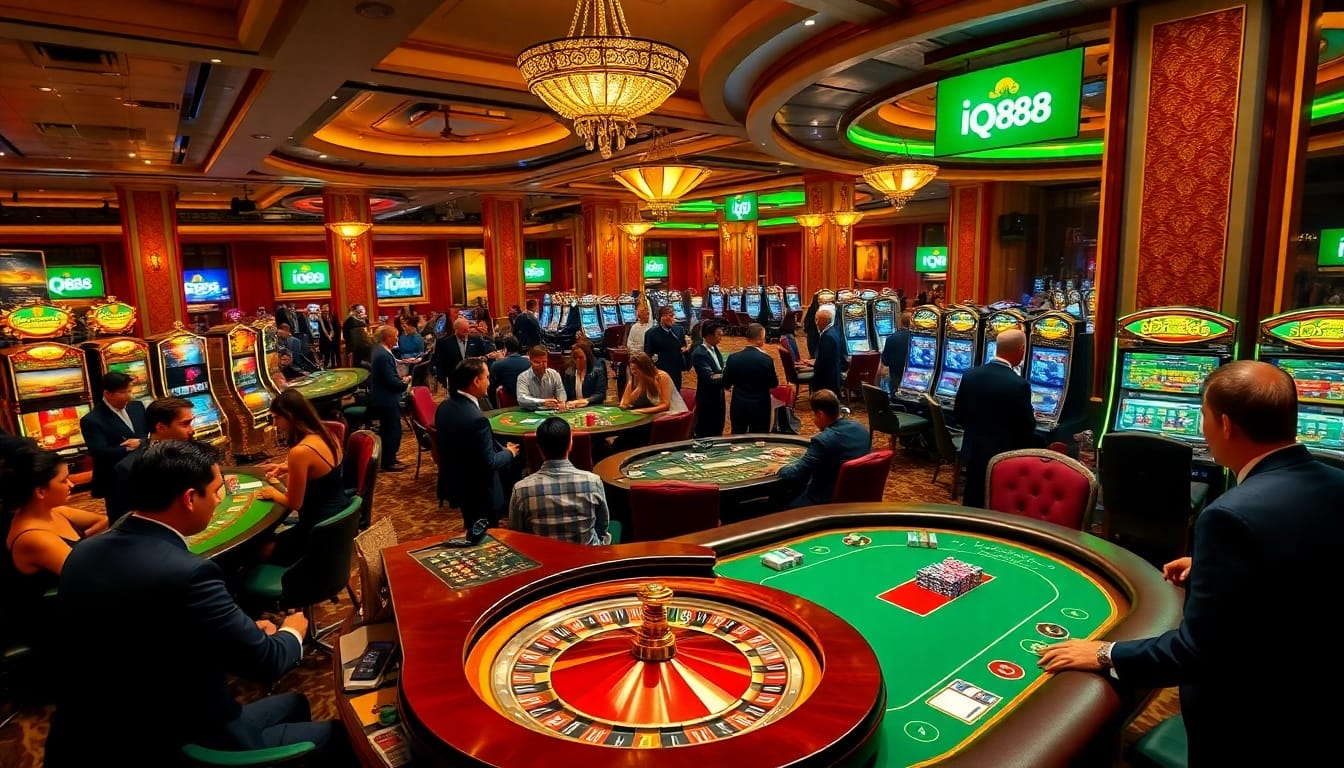 Experience the excitement of gambling at iq88 casino with vibrant tables, chips, and players in action.