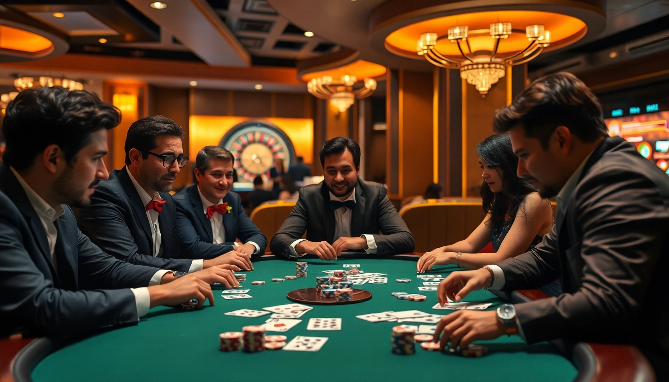 Cách chơi poker online with players engaged in a thrilling atmosphere at a poker table.