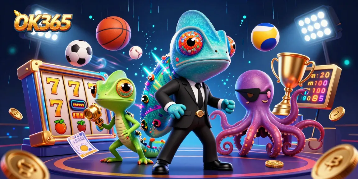 Engage with OK365's thrilling slots and casino action in this vibrant, dynamic illustration.