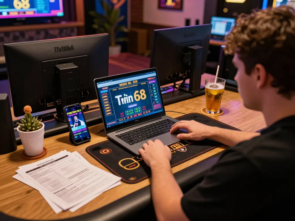 Engaging in twin68 online gaming with laptop and smartphone at home.