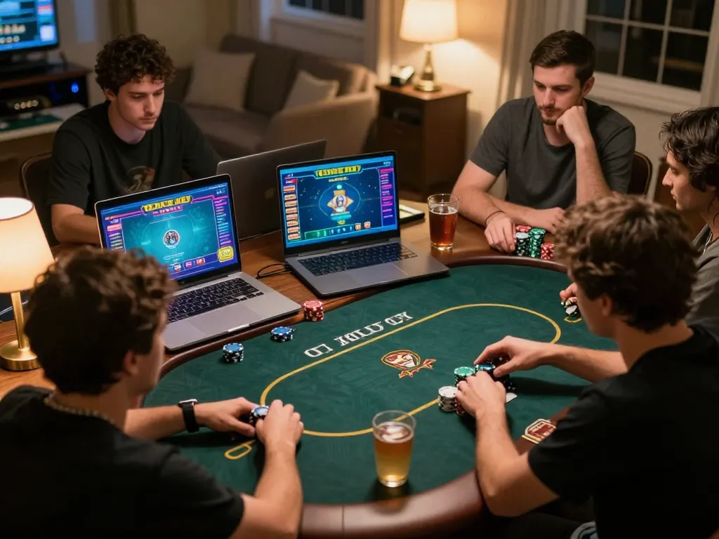 Players engaged in an online poker game showcasing fun79 com, capturing strategic gameplay and fun atmosphere