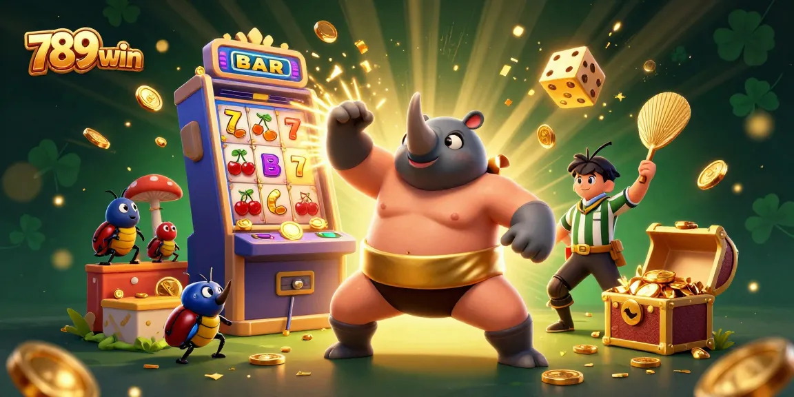 Win big at 789win's dynamic casino with a vibrant illustration of a champion beetle and exciting game elements.