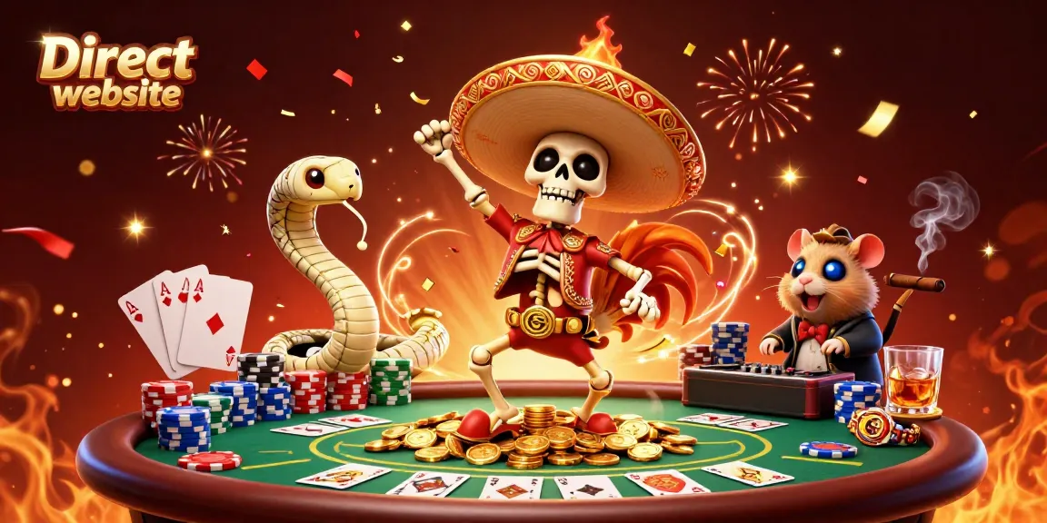 Spin the reels on Direct website, featuring a mariachi rooster and a zombie hamster DJ celebrating wins!
