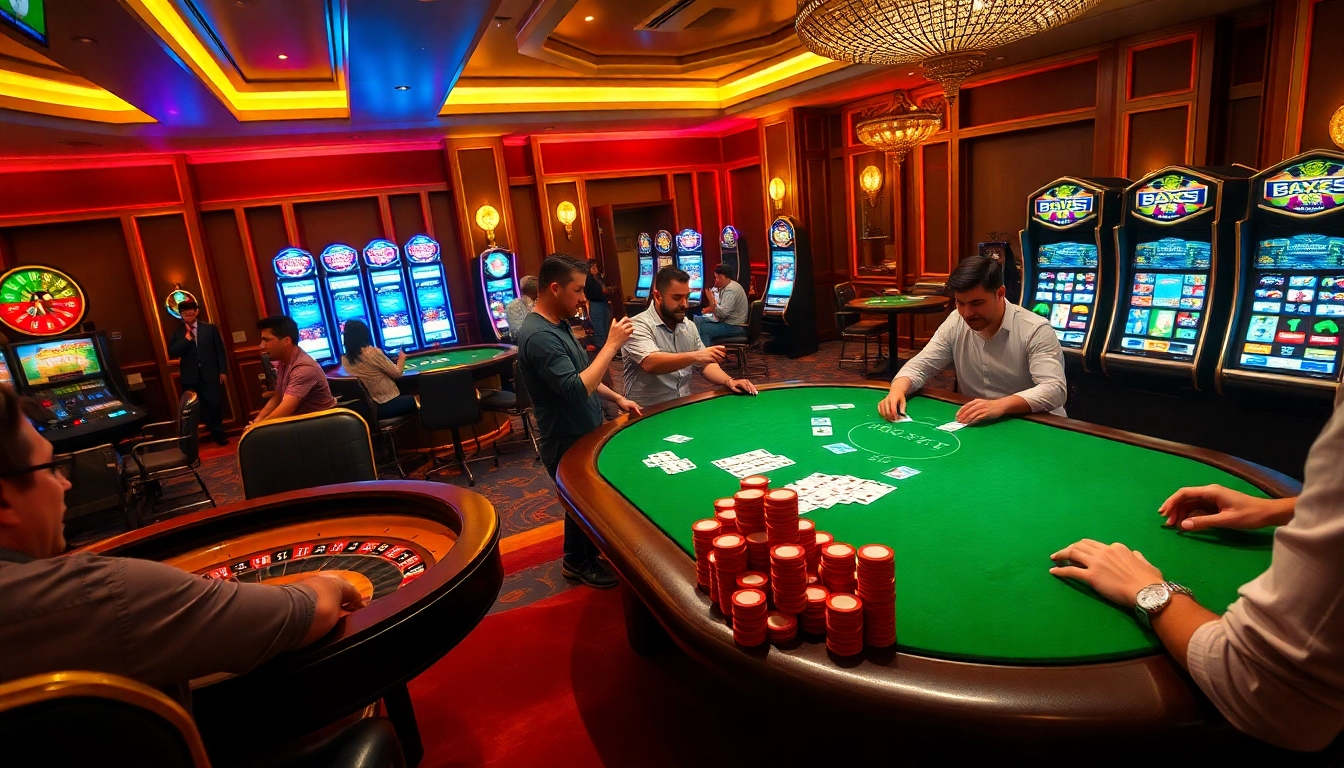 Players engage in high-stakes poker at B52's luxurious casino table.