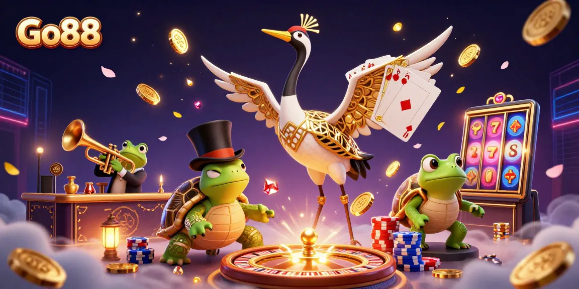 Spin the reels at Go88 with vibrant characters and dazzling casino elements for an exhilarating gaming experience.