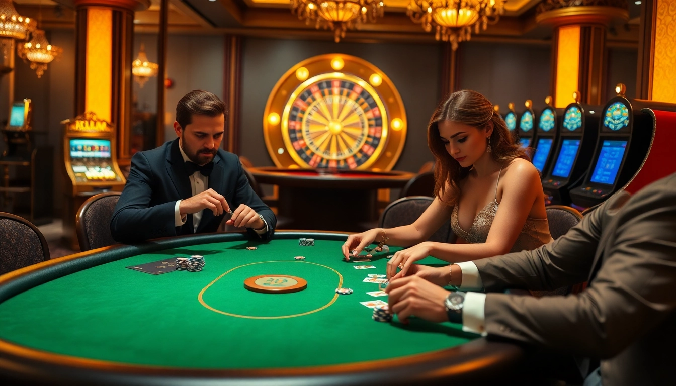 Luxury poker game scene showcasing gambling excitement at https://789win1.black with elegant players.