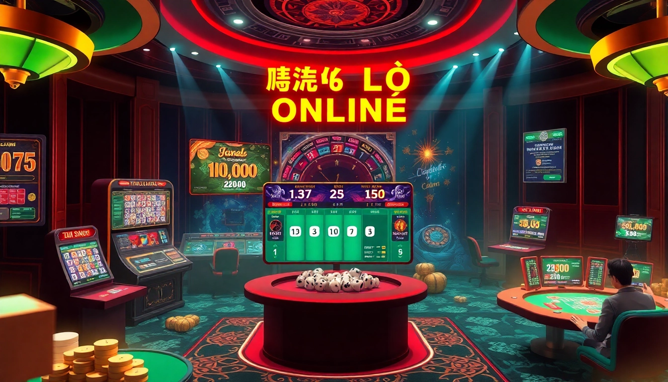 Engaging scene of Đánh Lô Đề Online showcasing vibrant virtual casino elements, celebrating wins.