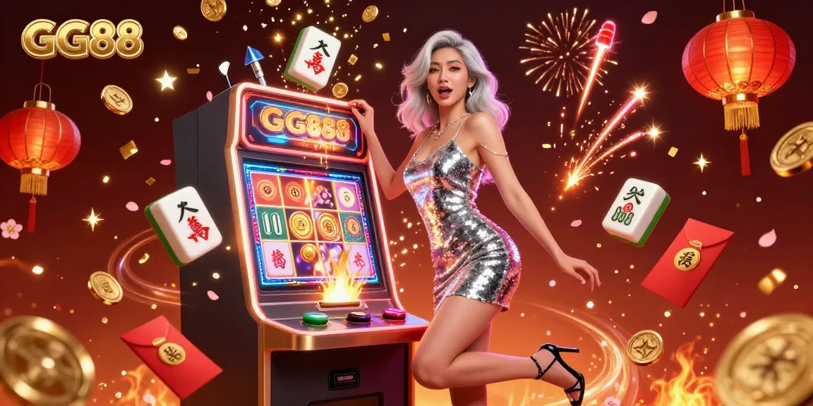 Celebrate winnings at GG88 with a stunning casino scene featuring an excited player and vibrant decorations.