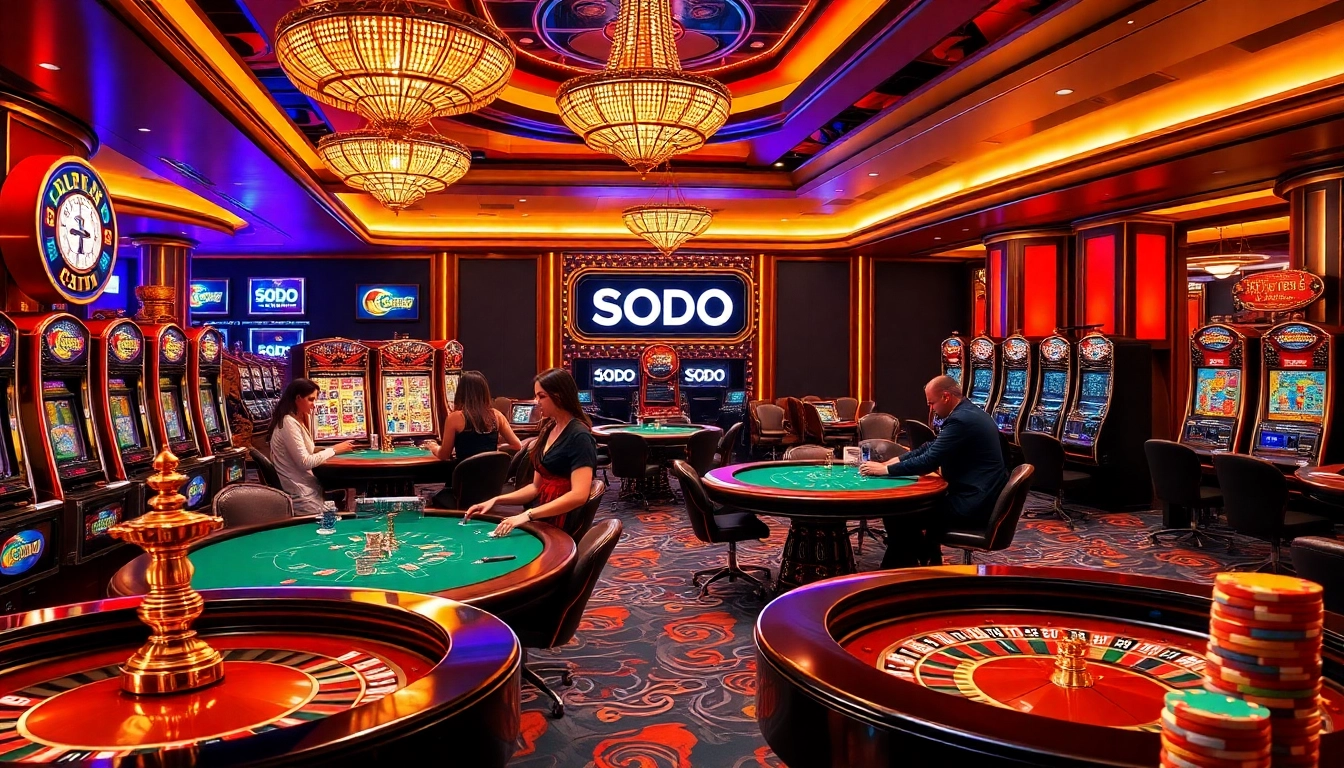Experience thrilling poker action at SODO Casino with vibrant tables and excited players.