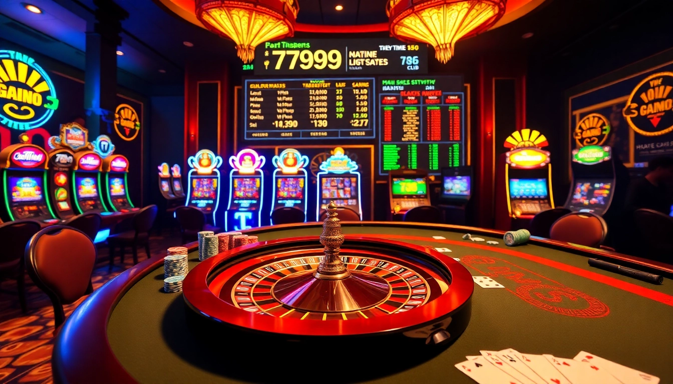 Players celebrating their wins at 789club casino with vibrant gaming tables and exciting slot machines.