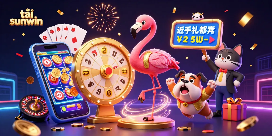 Tải sunwin offers an energetic casino experience with a flamingo game show host and bulldog contestant.