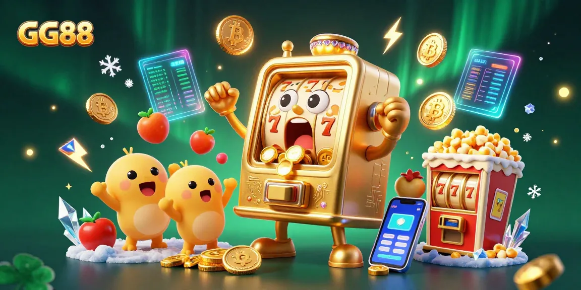 GG88 slot machine hits the jackpot surrounded by cheering companions and crypto elements.