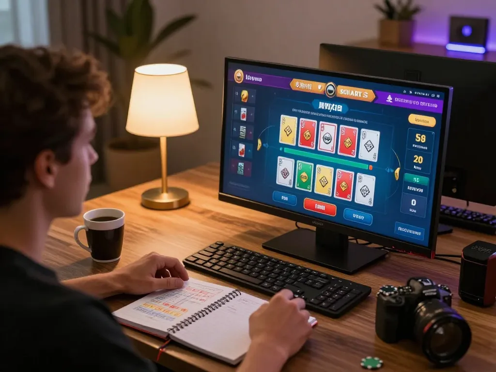 Person playing live dealer blackjack on cm88, showcasing strategic gameplay in a cozy home setup