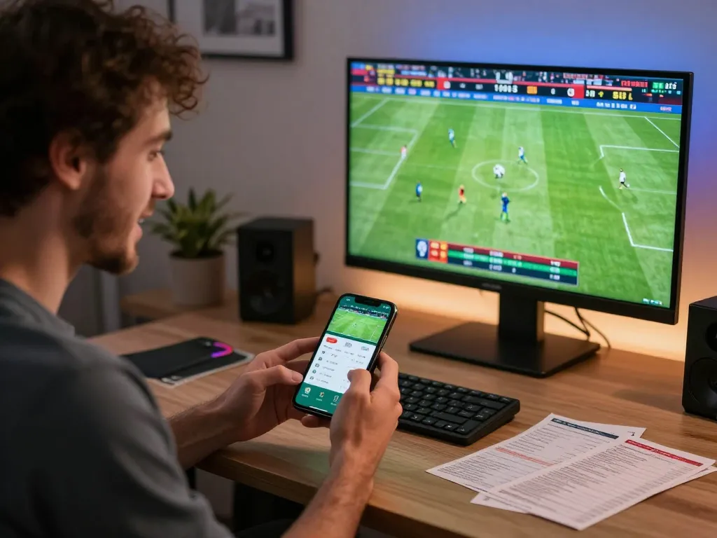 brewteams user placing sports bets on a smartphone during World Cup matches at home