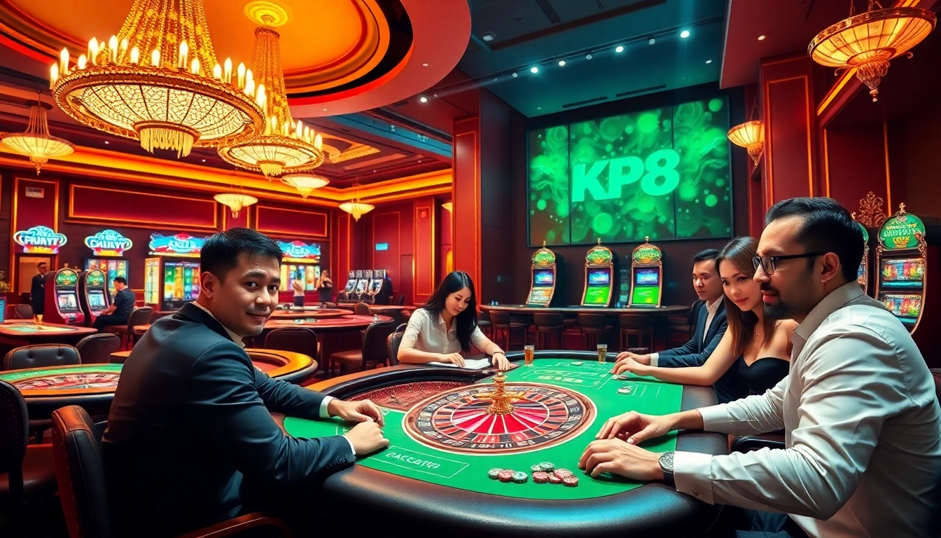 Players enjoying the exciting atmosphere of KP88 casino with vibrant gaming elements.