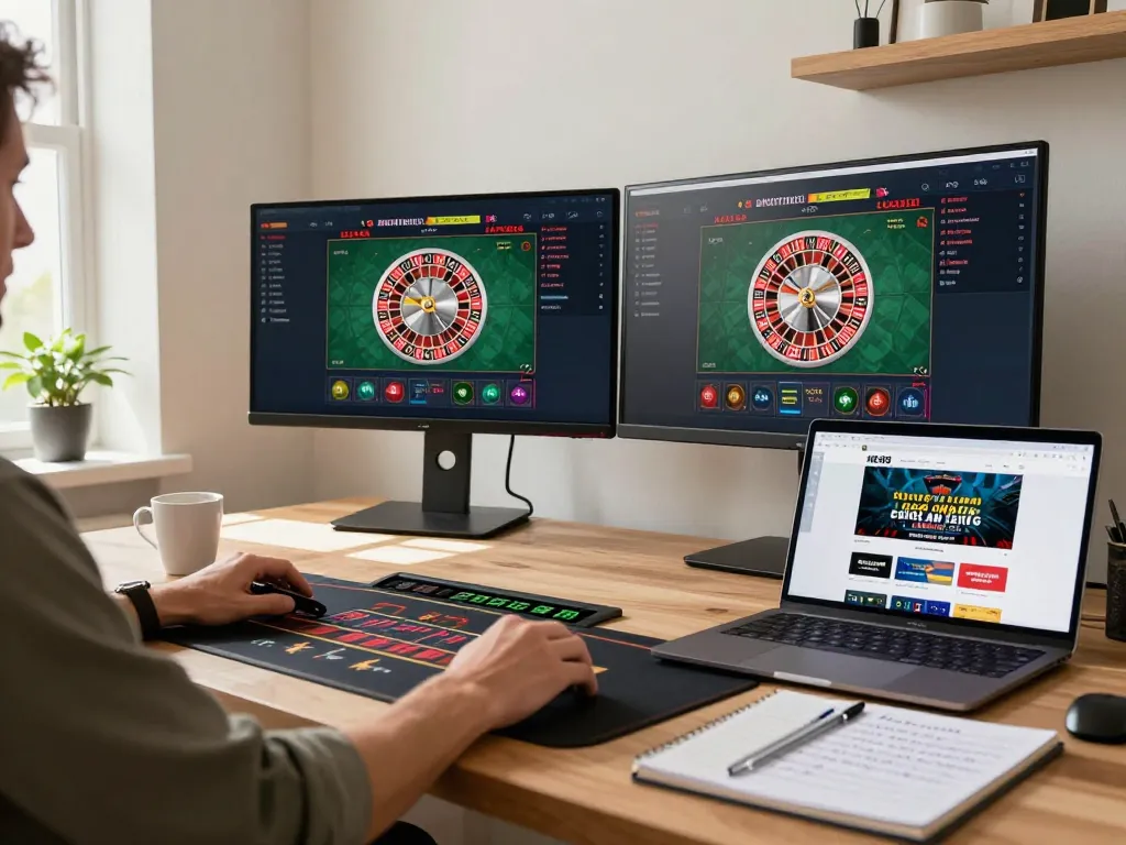 Engaging live dealer roulette gameplay on fly88, showcasing a cozy home office setup