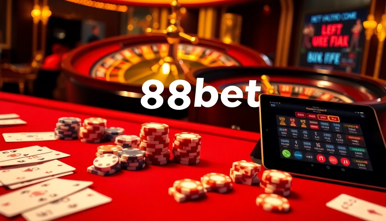 Engage in high-stakes gambling at 88bet with luxurious poker chips and casino tables.