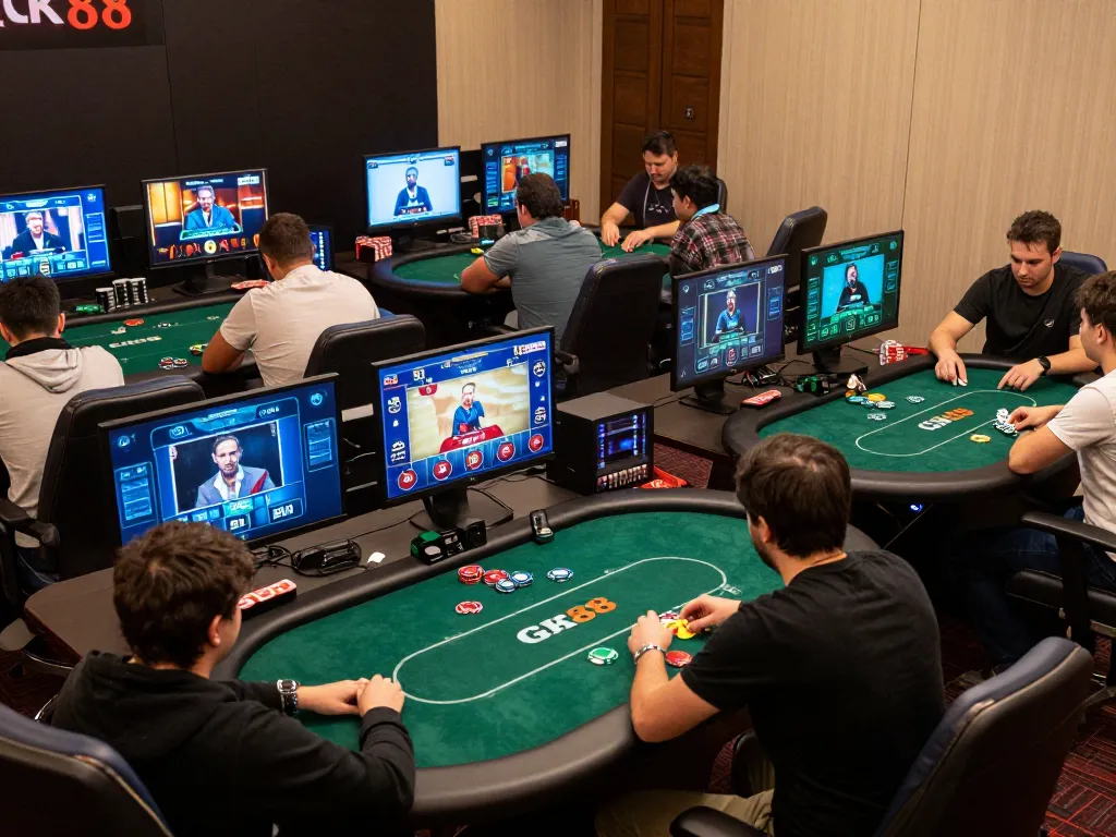 Players engaging intensely in strategies on GK88’s platform during an online poker session.