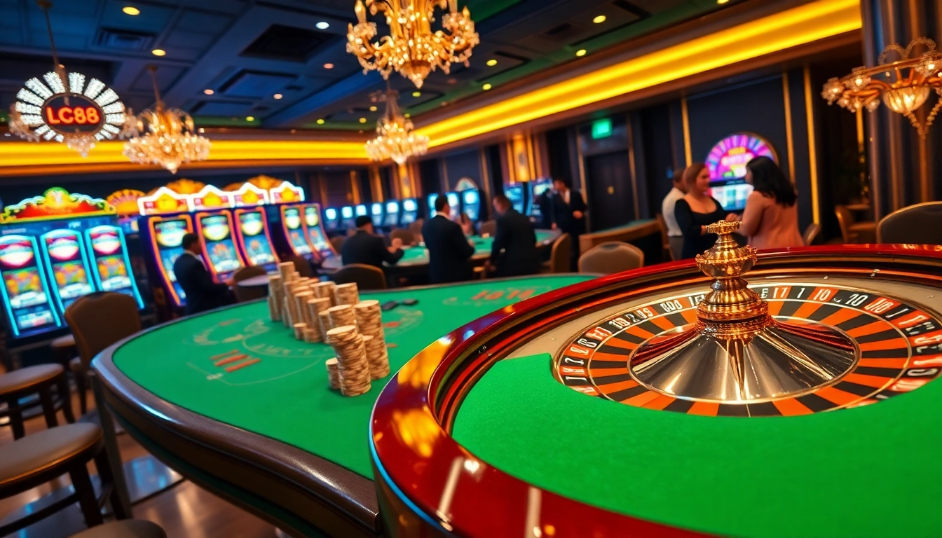 Experience the thrill of LC88 at a vibrant casino table with players betting and winning.