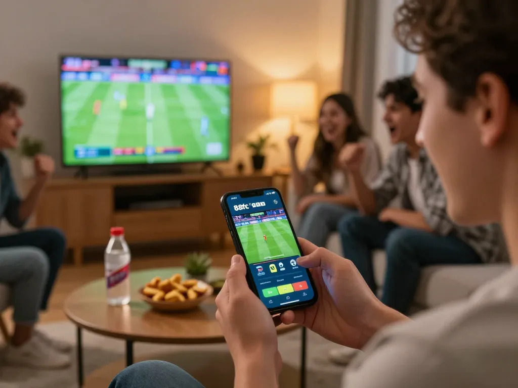 Excited user placing a bet on the 88fc app during a live sports event.