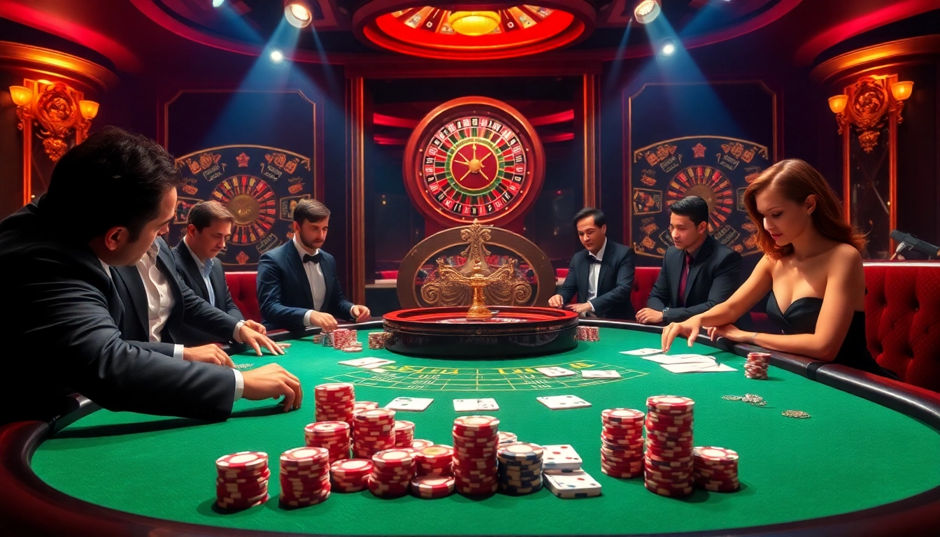 Join the excitement at https://pub88.in.net/ with a vibrant poker game filled with colorful chips and lively players.