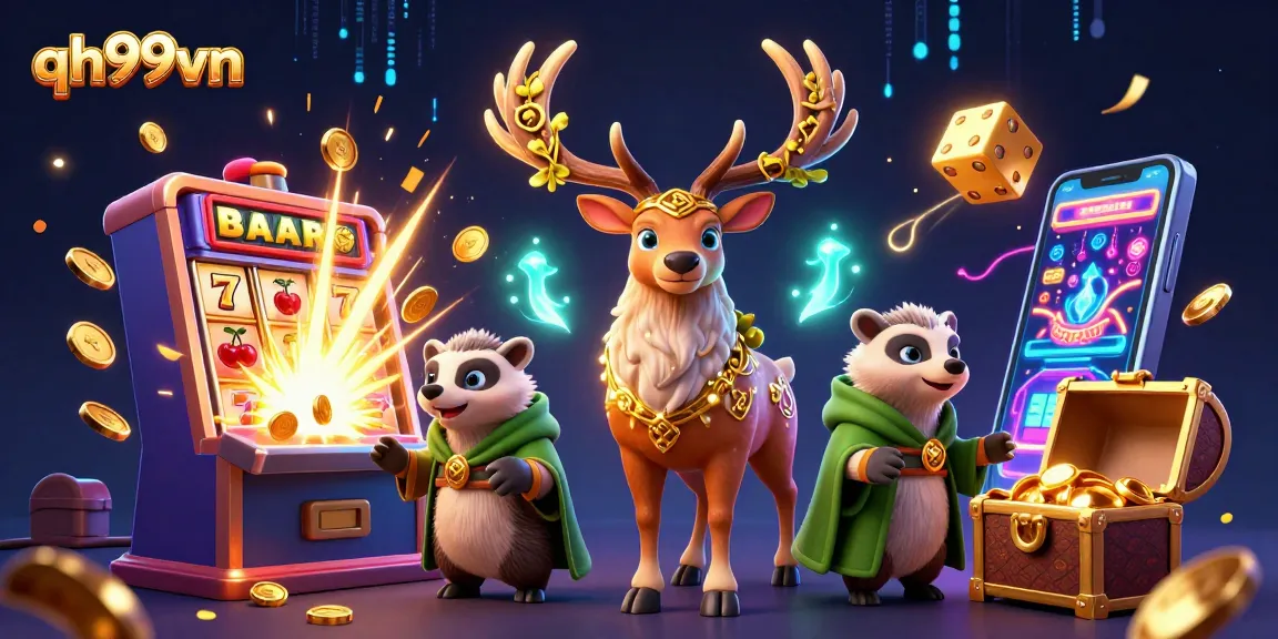 Win big with qh99vn in this vibrant 3D casino dream bursting with colorful symbols and magical creatures.