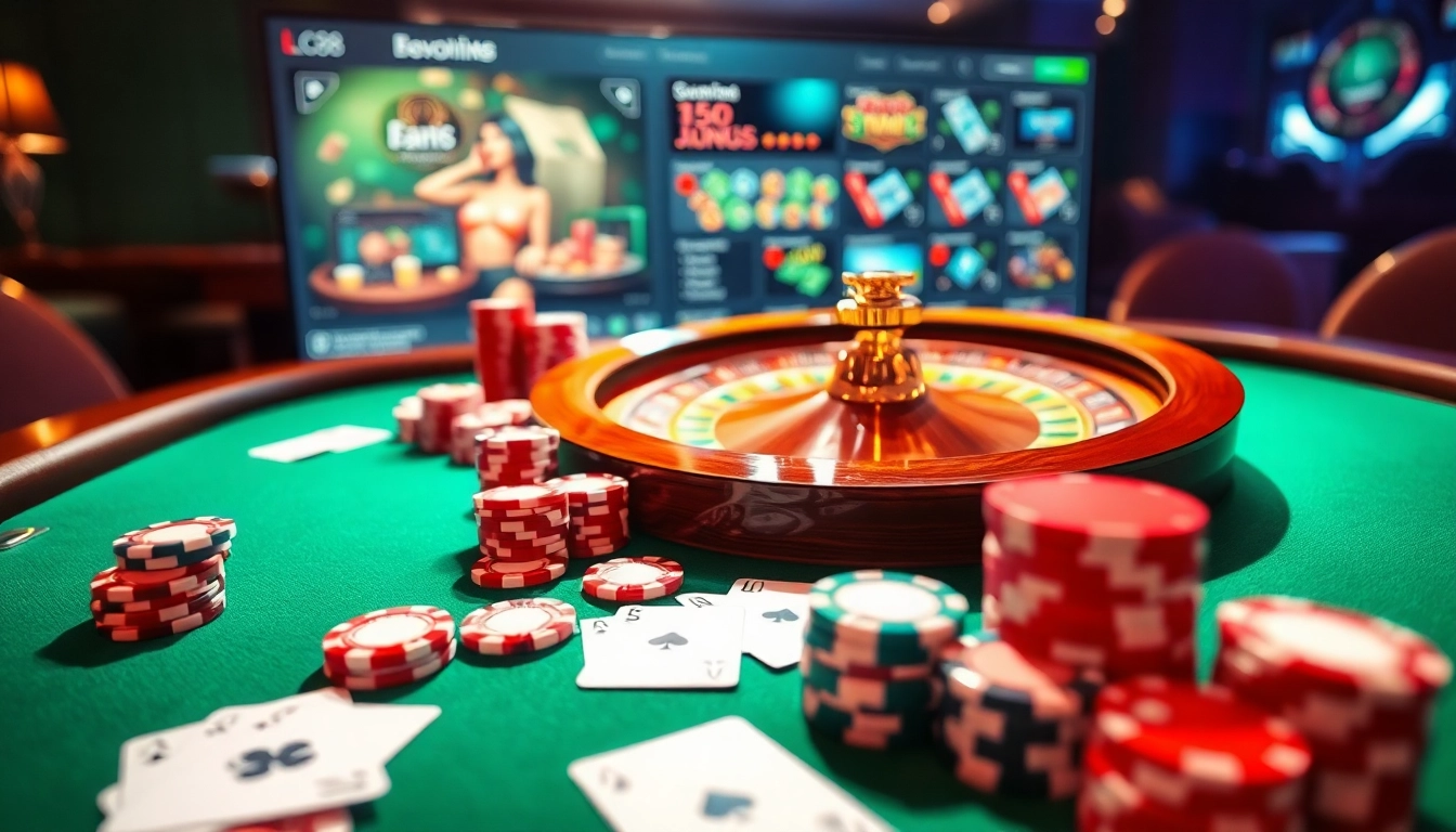 Experience the thrill of online gaming at LC88 Media with vibrant casino tables and exciting gambling visuals.