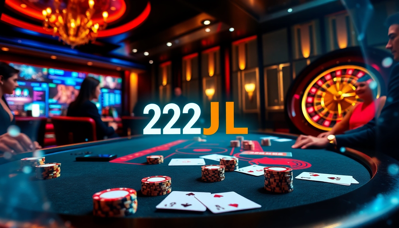 High-stakes poker action depicting the 22JL casino experience with vibrant colors and excitement.