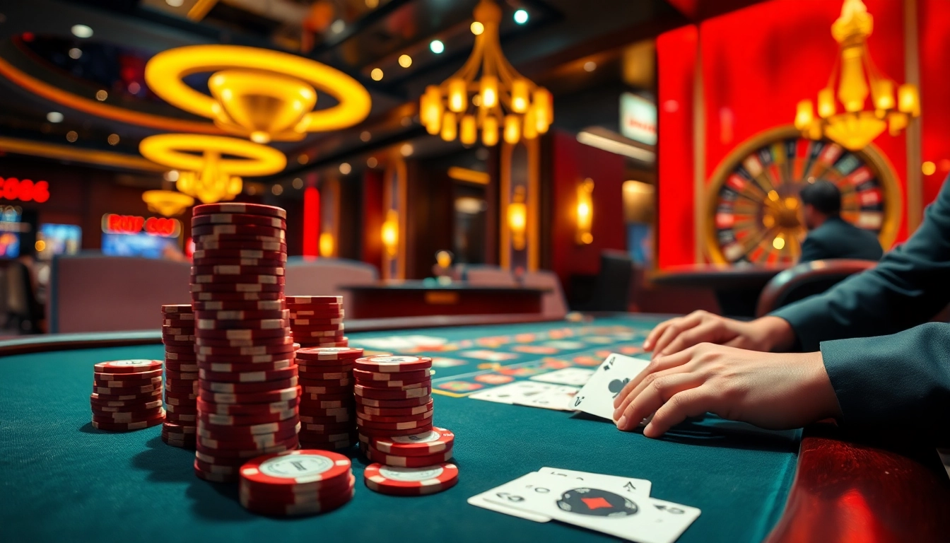 Players winning at RR88 poker table, encapsulating excitement in a lavish casino setting