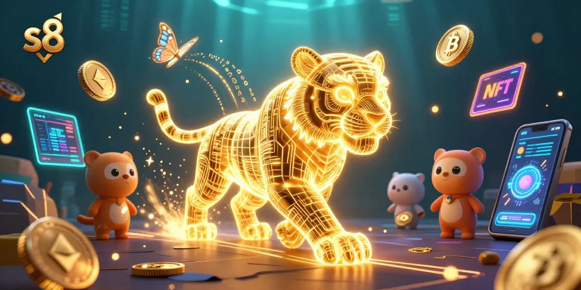Experience the thrill of s8 with a dynamic 3D illustration of a neon tiger in a casino setting.
