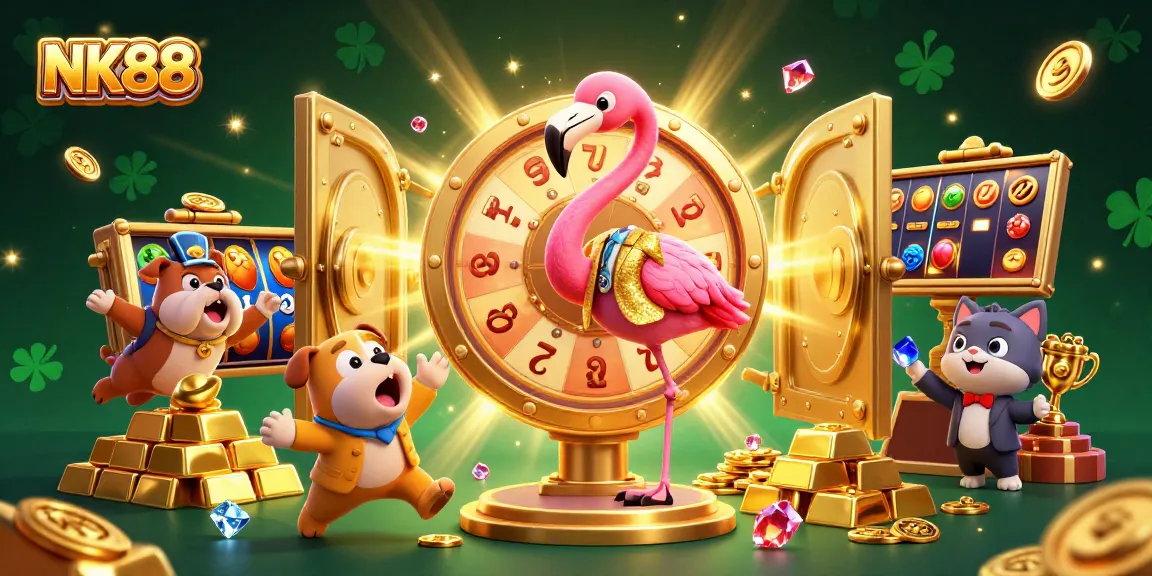 Spin the wheel of fortune at NK88 with exciting prizes revealed by energetic characters.