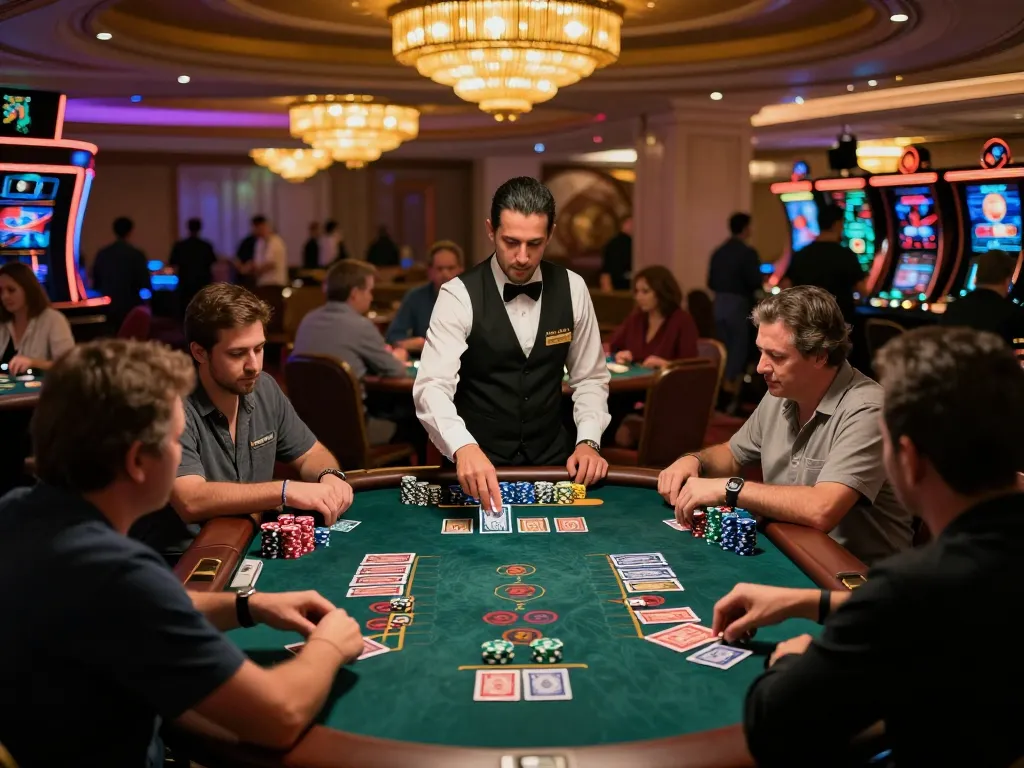 Players engaging in blackjack at https://max88sss.com/ with intense strategic focus and vibrant casino atmosphere