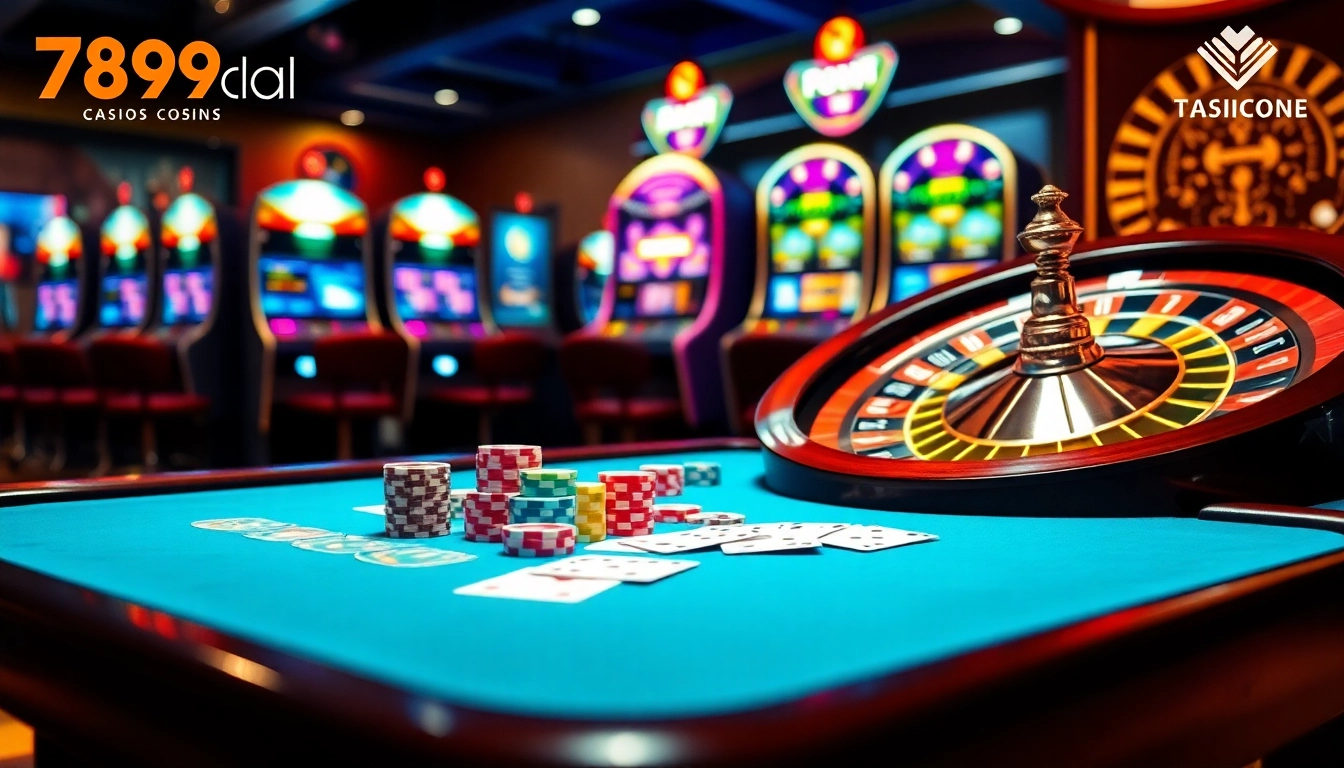 Exciting gameplay at 789club with poker tables and vibrant slot machines.