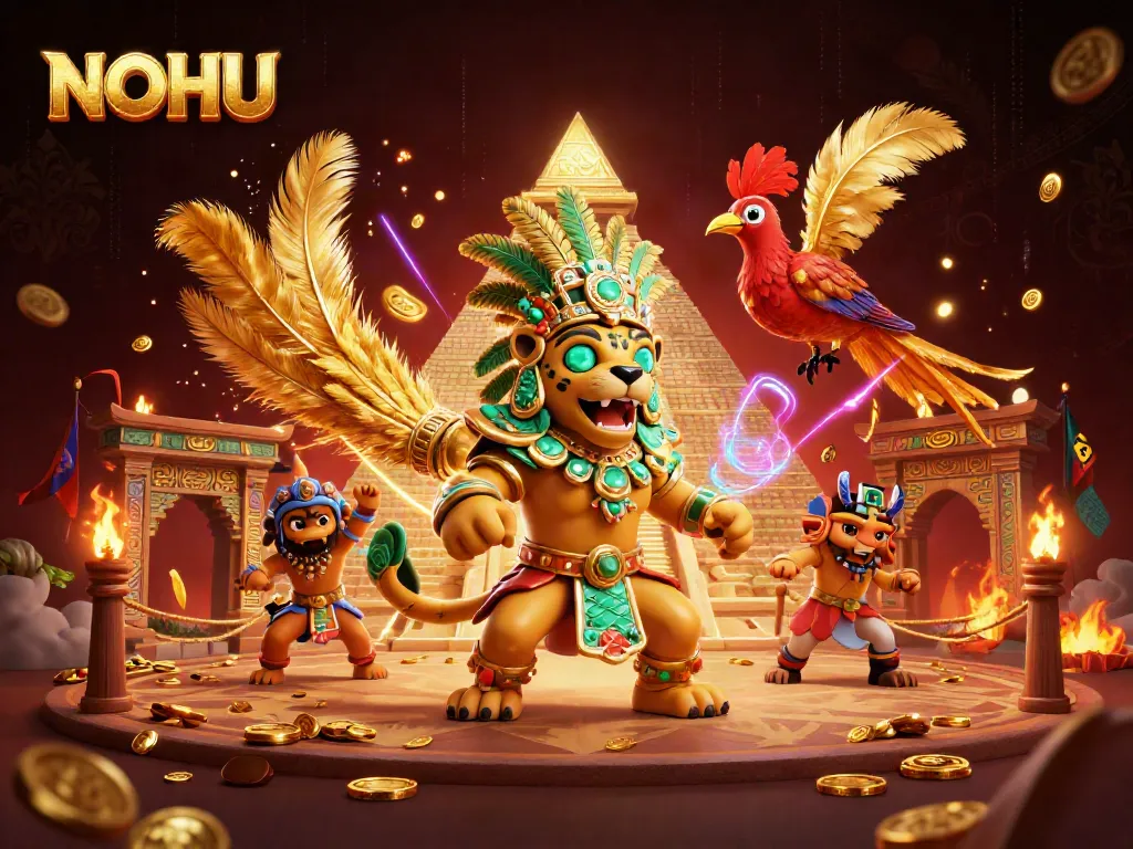 Experience the thrill of NOHU's jackpot games with a vibrant 3D scene showcasing colorful gaming elements.
