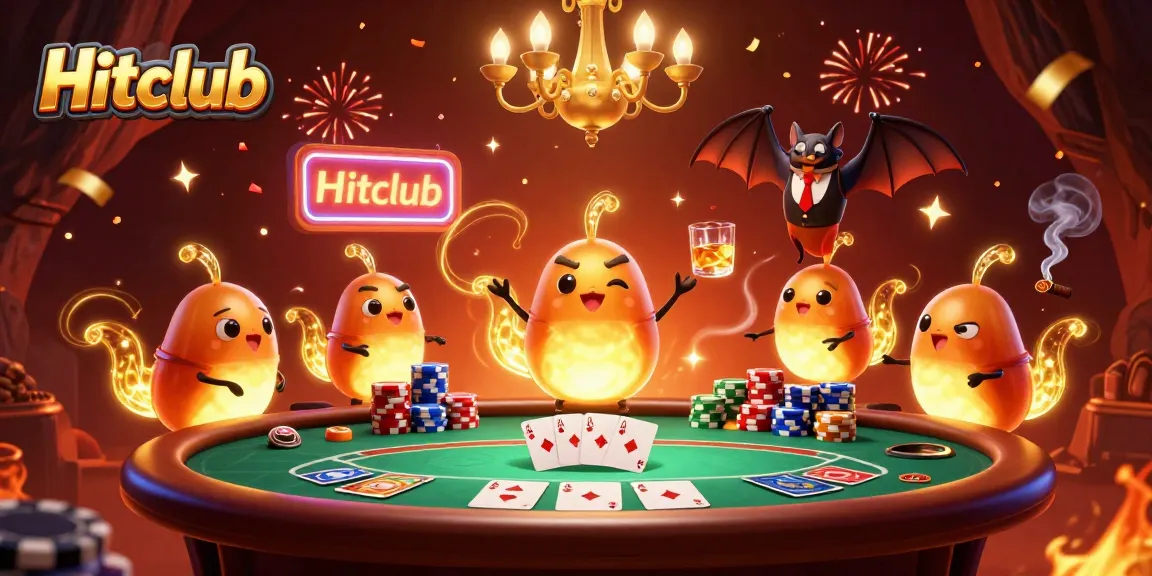 Hitclub shines as glowworms illuminate a vibrant cave casino scene full of poker excitement.