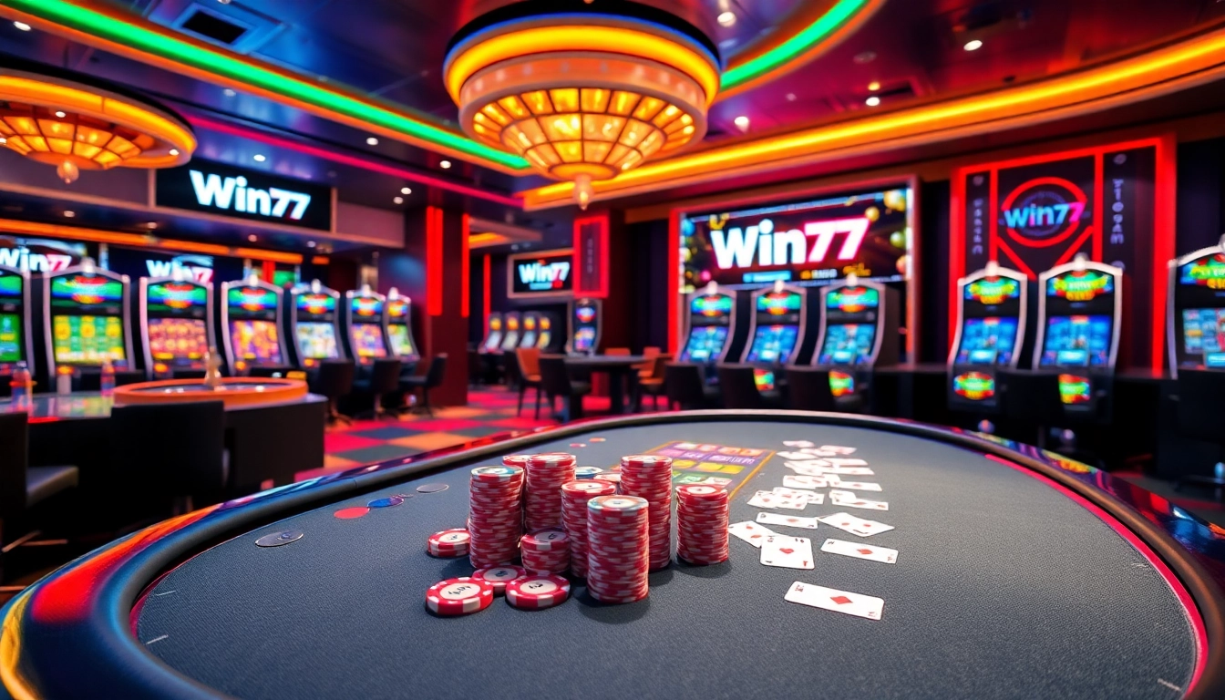 Experience thrilling gameplay with Win79 at a modern casino table, poker chips stacked high