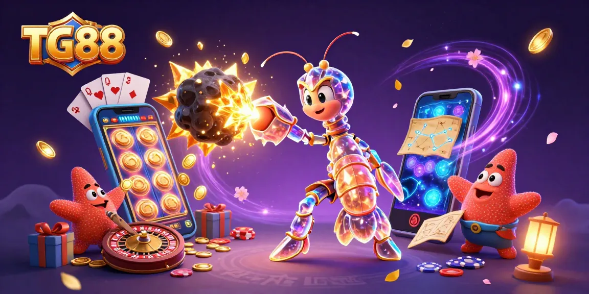 Experience TG88's thrilling gaming world with a galactic mantis shrimp and a starfish navigating winning elements.