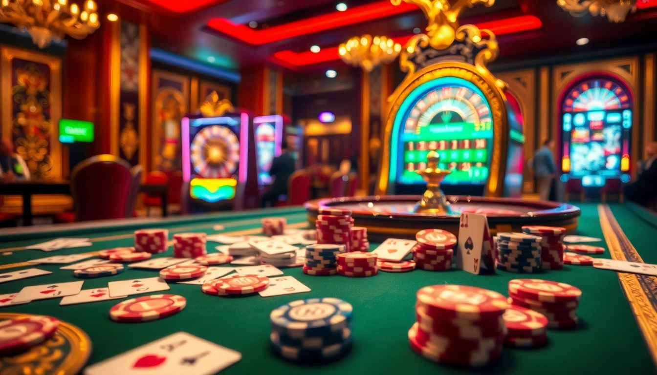 Experience thrilling gaming at RR88 with a luxurious casino table and vibrant atmosphere.