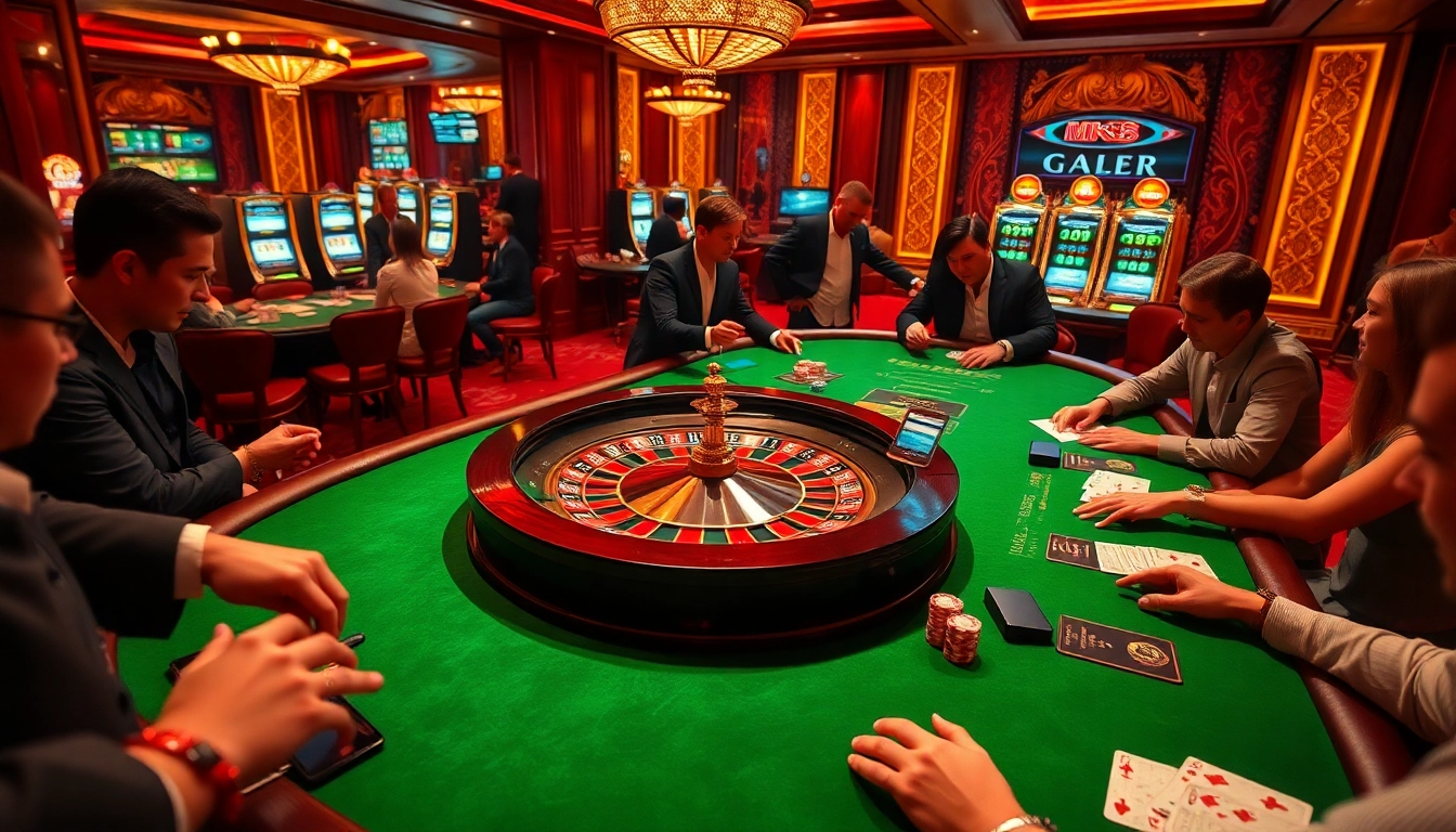 Experience thrilling MK8 gaming at a luxurious casino with vibrant roulette and poker tables.
